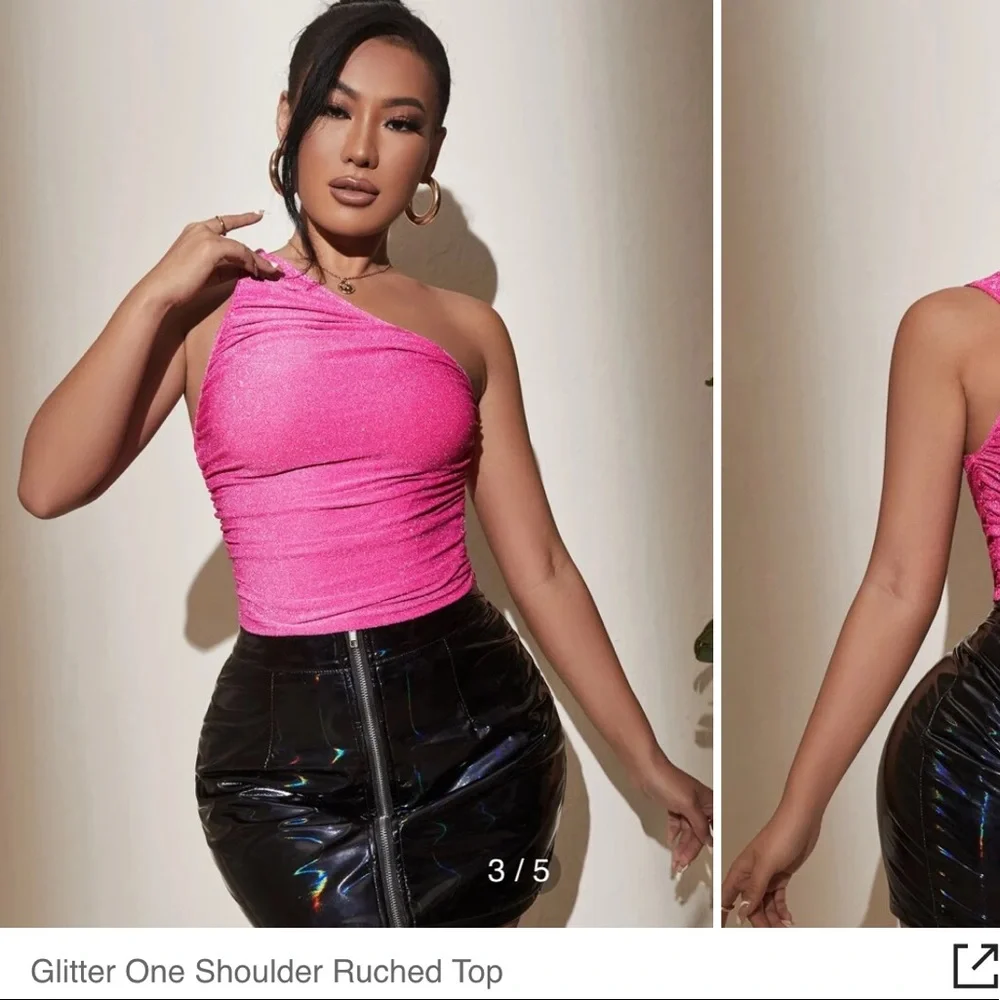Shein Glitter One Shoulder Ruched Top NIP - Picture 3 of 8